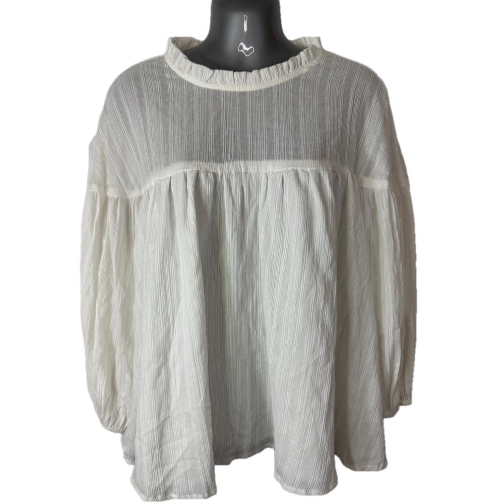 Wishlist Apparel White Ruffled Bib Collar Blouse with Long Sleeves SKU0299